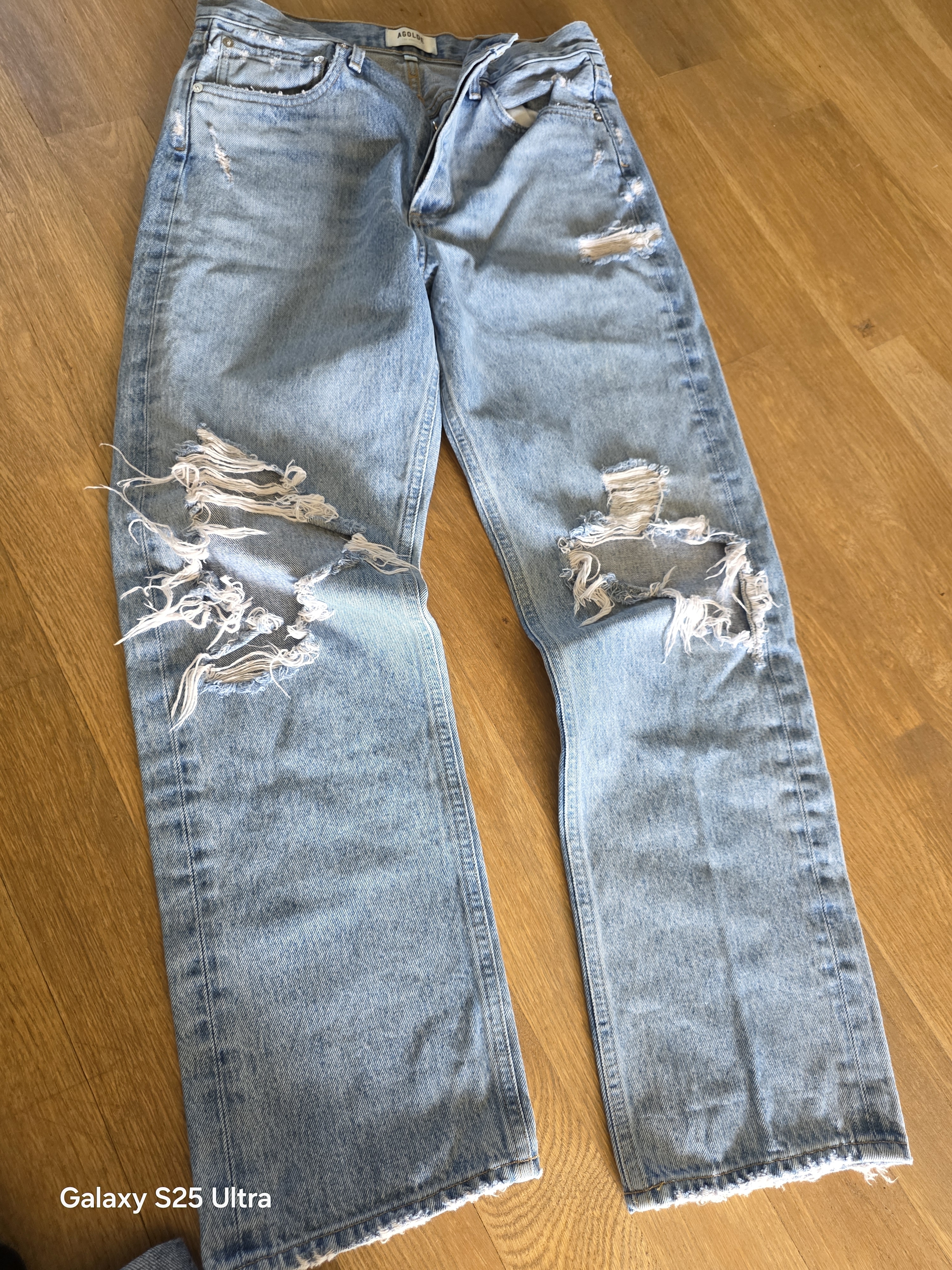 Agolde Light Blue Denim Jeans With Gold Stitching